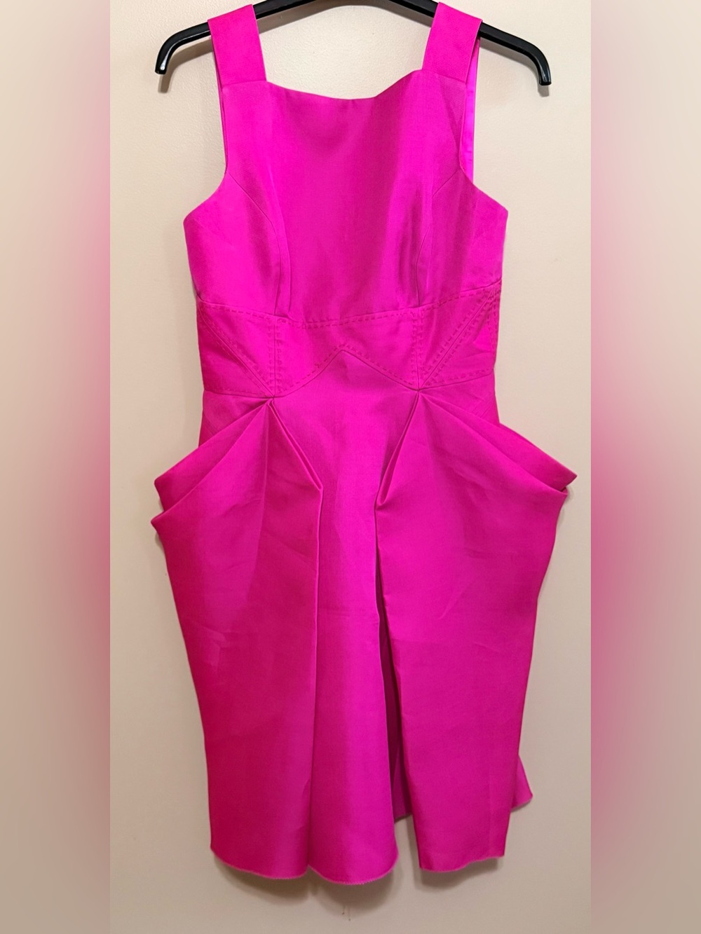 NWOT Nathan Jenden Silk Hot Pink/Fushia Midi Dress with Sculpted Peplum Sz 6